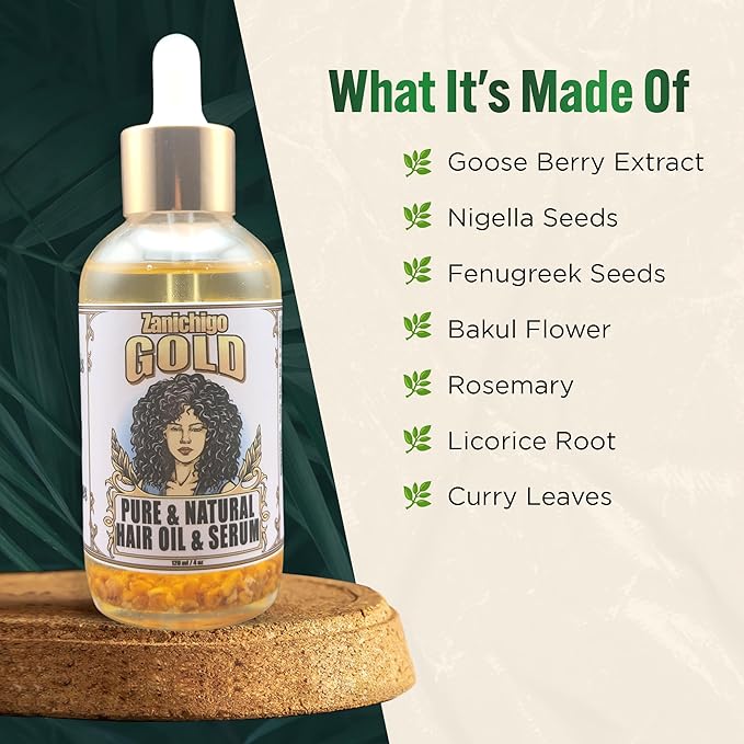 Gold Hair Oil – Fenugreek Strengthening Serum for Dry, Damaged, Frizzy & Coarse Hair | Anti-Hair Fall | Anti-Hair Loss Hair Growth Oil Treatment | All-Natural | 4 Ounce