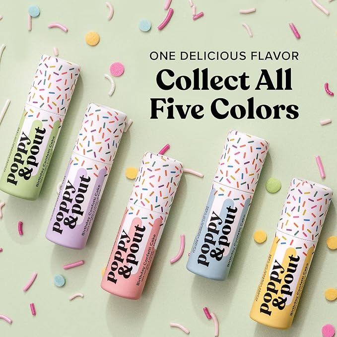 Poppy & Pout Birthday Cake Jumbo Lip Balm | All Natural Lip Balms & Moisturizers | Hydrates with Beeswax, Vitamin E, Organic Coconut Oil | Cruelty-Free | Lip Balm in Recyclable Cardboard Tube (Pink)