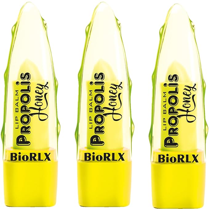BioRLX 99% Purity Aloe Vera Lip Balm - Natural Moisturizing Unisex Lip Care for Hydrated and Radiant Lips (Propolis & Honey, 0.12 Ounce (Pack of 3))