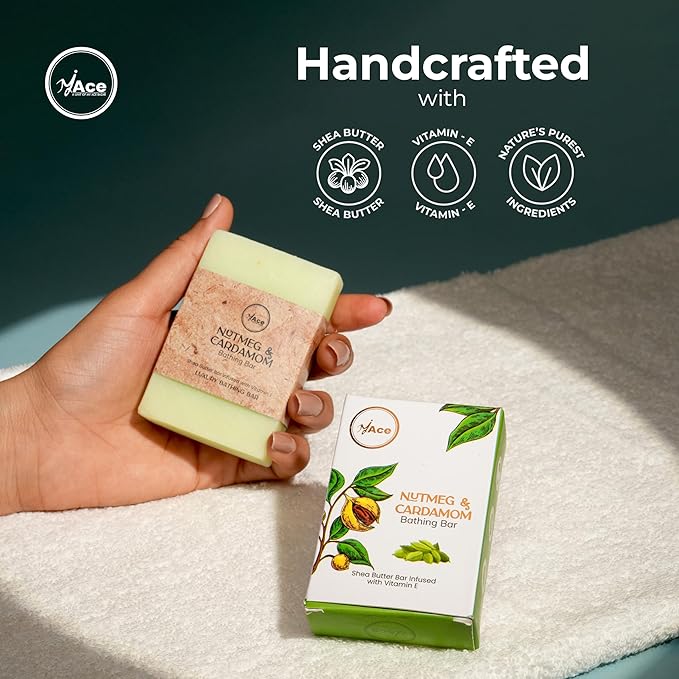 MY ACE Nutmeg & Cardamom Aromatic Bathing Bar – Handmade Soap with Essential Oils & Coconut Oil, Shea Butter & Vitamin E, SLES-Free, Moisturizing (3.5oz Each, Pack of 3)