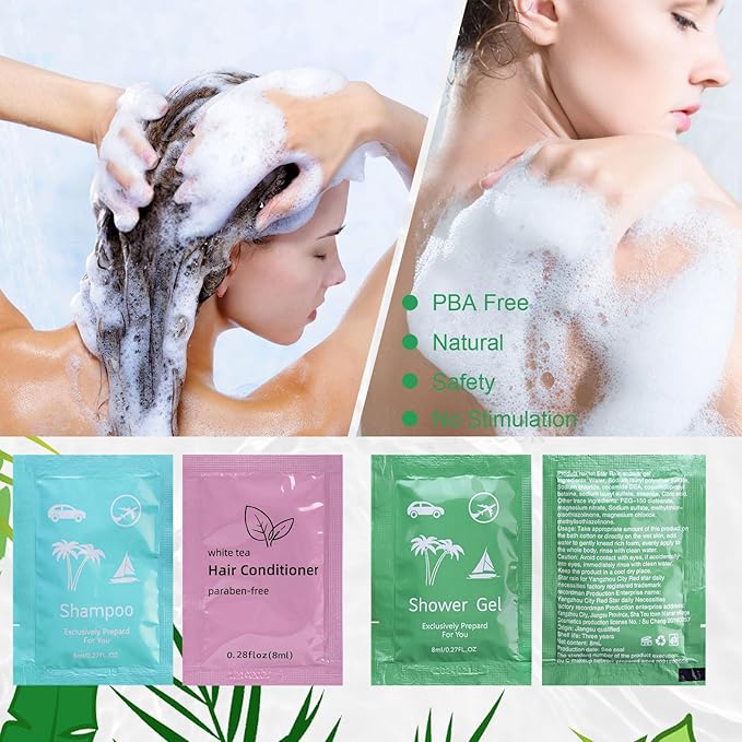 Body Wash Shampoo Conditioner Set Travel 0.28fl Oz,Travel Size Shower Gel Set,Shampoo and Conditioner Travel Bulk,Hotel Supplies Bulk Hygiene Kits for Homeless Guests Hotel (200)
