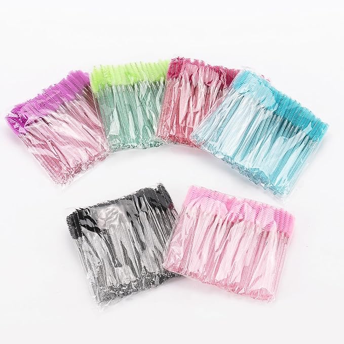 Tbestmax 1200 Disposable Eyelash Brush Crystal Eyebrow Spoolies Mascara Wands Makeup Brushes Applicators Kits for Eyelash Extensions - 6 Colors
