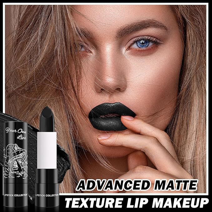 3PCS Matte Black Lipstick Black Lip Gloss Non-Stick Cup Velvet Lip Stain Long Lasting Matte Lipstick for Women Halloween Black Lip Makeup