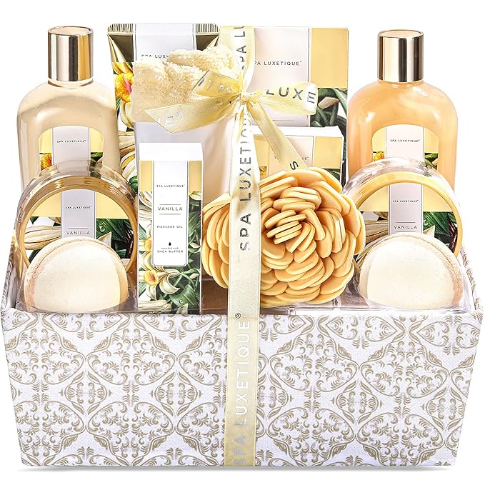 Spa Gift Baskets for Women, Spa Luxetique Spa Gifts for Women, Birthday Gifts Spa Kit, 12pc Vanilla Bath Set, Womens Self Care Valentine's Day Gift
