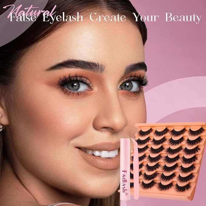 False Eyelashes Kit Thick and Voluminous Cat Eye Lashes Wear Comfortable Fake Lashes with Thin Band, 14 Pairs Lash Applicator Tool at Home by FADLASH,LZDD