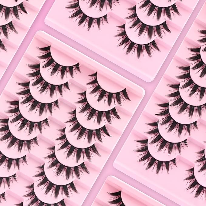 Ahrikiss Lashes Spiky Manga Lashes Anime False Eyelashes 8 Pairs Faux Mink Lashes Kit with Lash Glue and Lash Tweezers Cosplay Thick Fake Eyelashes Soft Wispy Strip Lashes (Doll Kit)