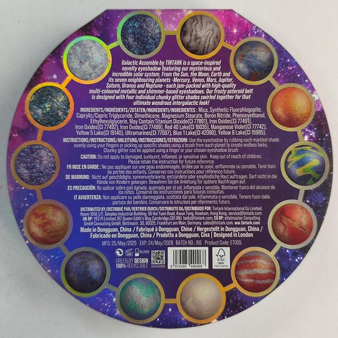 Galactic Assemble Eyeshadow Palette – Solar System Inspired 3D Planet Design, 14 Handcrafted Shimmer & Metallic Shades with Creamy Wet Texture, High-Pigmented Makeup Palette Gifts for Women & Girls