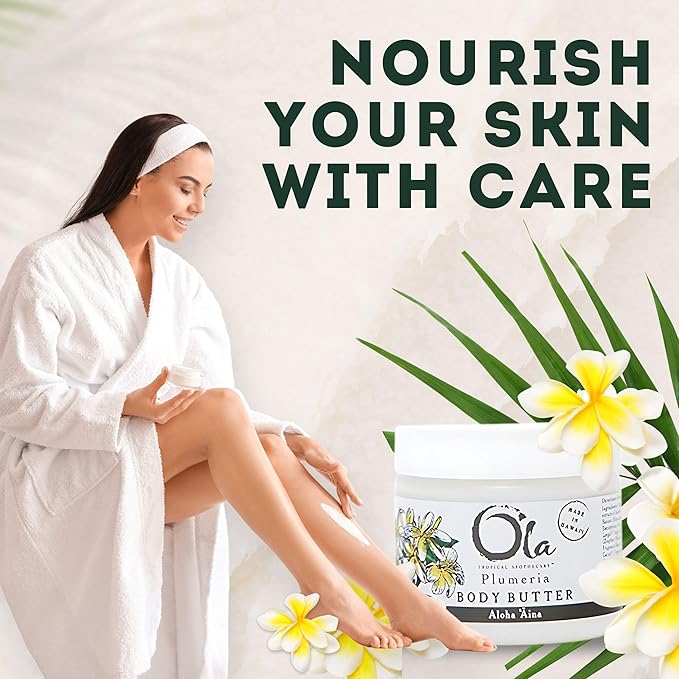 OLA Plumeria Body Butter – Moisturizing with Pure Coconut Oil and Hawaiian Plant Extracts - Ideal for Dry Skin - 2.1oz