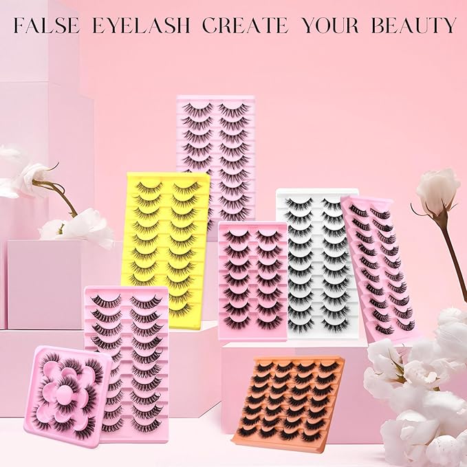 False Eyelashes Natural Look Cat Eye Lashes Wear Comfortable Black Fake Lashes with Thin Band, Pack 10 Pairs, BY004 FADLASH
