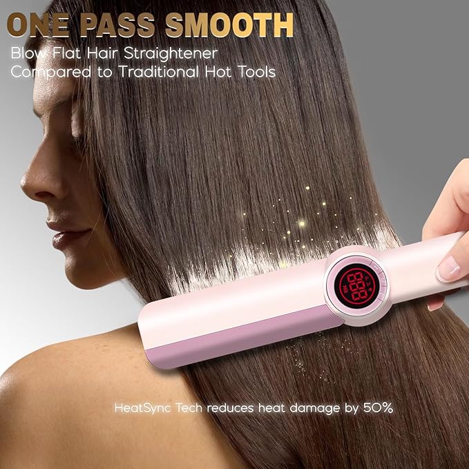 Flat Iron Hair Straightener and Curler 2 in 1-Curling Iron for Lasting Curls,360°Anti-Scald Ionic Curling Wand,Rapid 30-Second Heat-Up,Auto Shutdown & LED Display for All Hair Types (Pink)