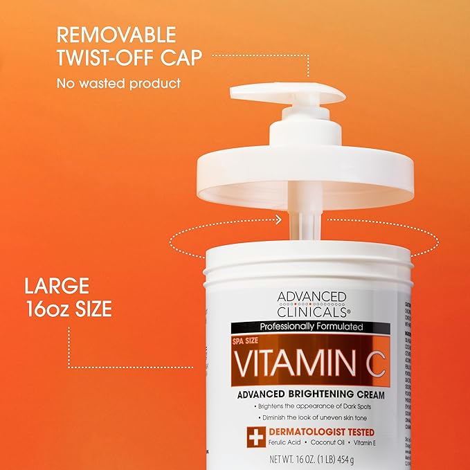 Advanced Clinicals Retinol Body Lotion + Brightening Vitamin C Lotion 2pc Skincare Set For Women & Men | Body Cream & Face Moisturizer Set Helps Improve The Look Of Dark Spots & Uneven Skin Tone, 2PC