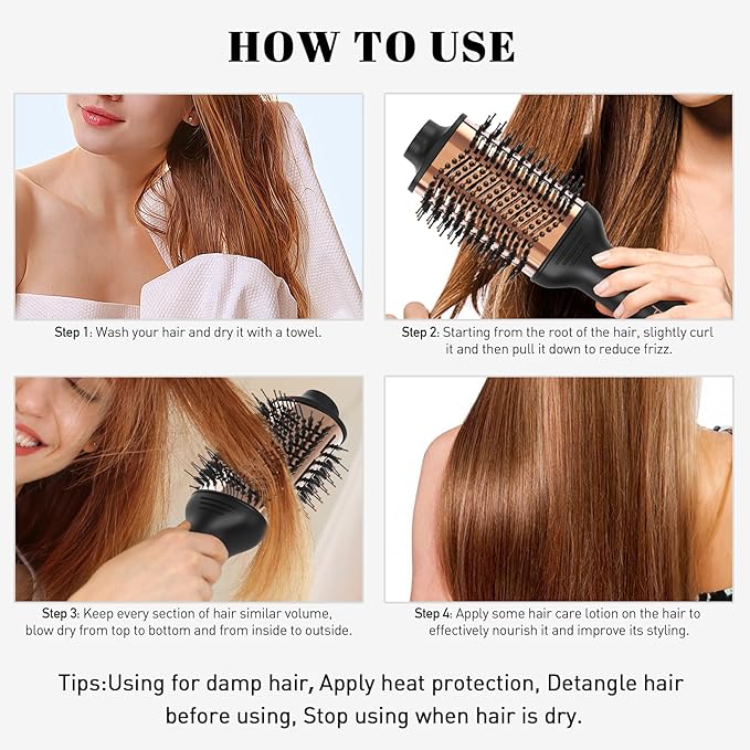 Tome Titanium Blow Dryer Brush, 3 Inch Dual Voltage Hair Dryer Brush in one, 2-in-1 Hot Air Brush for Salon, Faster Blowouts with Tons of Volume and Less Frizz