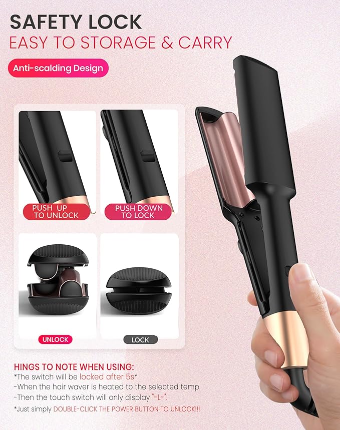 Ukliss Crimper Hair Tool Mini 0.4 Inch Travel Waver Hair Tool for Women Small Double Barrel Waver S Curling Iron Dual Voltage (110-240V) with European Plug Adapter, 5 Temps, Anti-scalding (Black Gold)