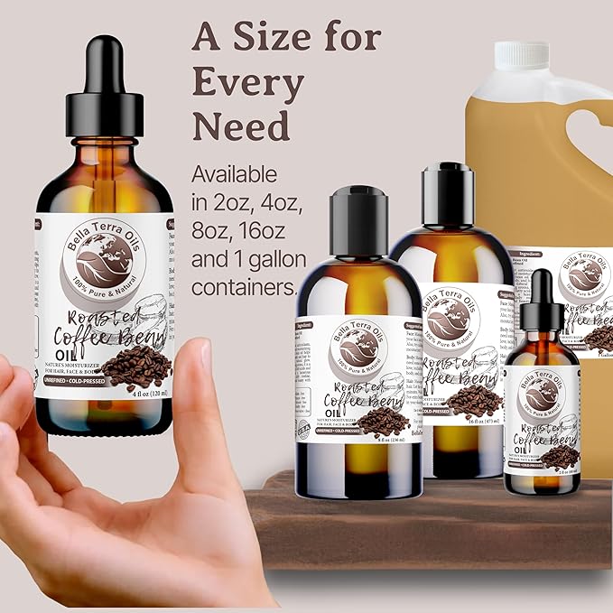 Bella Terra Oils - Roasted Coffee Bean Oil 2oz - The Ultimate Coffee Serum, Abundant in Palmitic Acid & Vitamin E, Dive into Coffee's Nourishing Embrace