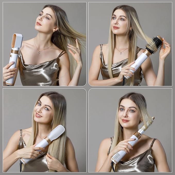 6 in 1 Hair Dryer Brush, Blow Dryer Brushies Ionic Hair Dryer, Oval Hot Air Brush, Hair Curler Straightener Magic Styler Autowrap Air Styler.
