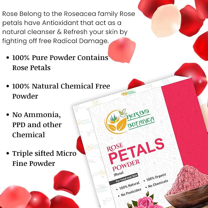 Rose Petal Powder Natural, 100% Natural for Face Mask, DIY Skin Care, Aromatherapy, No Preservatives or Colors, Chemical-Free Herbal Powder, 100 gm / 3.52 oz