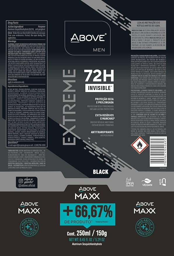ABOVE Extreme Men Black MAXX - 72H Antiperspirant Spray Deodorant for Men 8.45 Fl Oz | Aluminum-Free | Fresh Mist, No Stain & Alcohol, Long-Lasting Men's Deodorant Spray | Lavender and Oliban