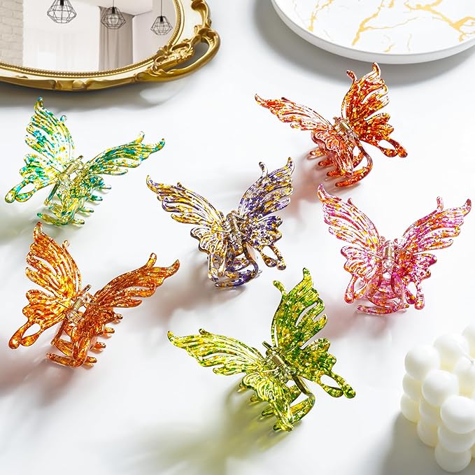 6 Pcs Hair Clips Large Butterfly Hair Clips for Thick Hair No Slip Strong Hold Big Shining Butterfly Hair Claw Clips for Women and Girls Hair Accessories Gifts