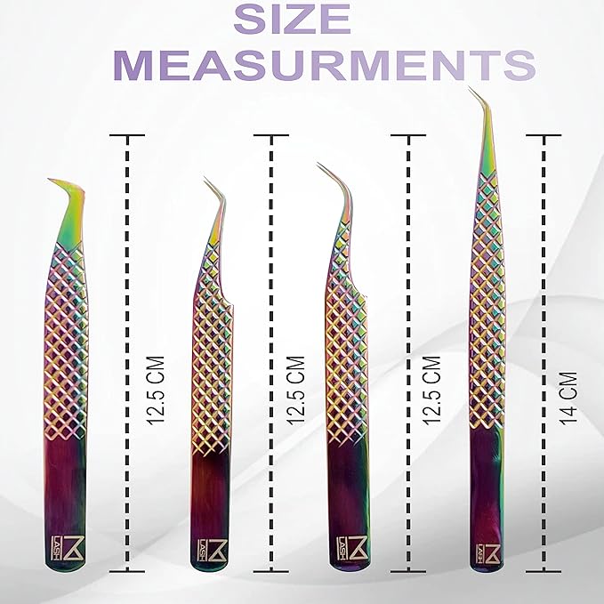 M LASH Tweezers for Eyelash Extensions (Set of 4) - Professional Lash Extension Tweezers - Fiber Tip, Japanese Steel, Diamond Grip Eyelash Extension Tweezer (WB-SET)