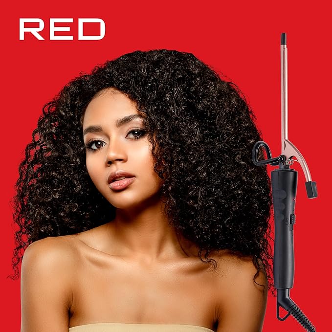 Red by Kiss RED 1/4 Inch Thin Curling Iron, Pencil Curling Iron, Extra Small Ceramic Coating Barrel, Skinny Curling Iron Wand for Long & Short Hair