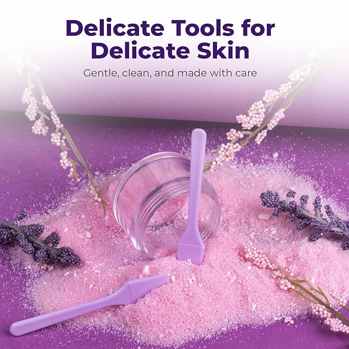 Mini Face Spatula (2.5", 100 Pack) - Small Foundation Spatula for Skincare, Creams, & Crafts | Plastic Face Lotion Applicator Tool for Mixing, Cosmetic, Face Mask | Purple