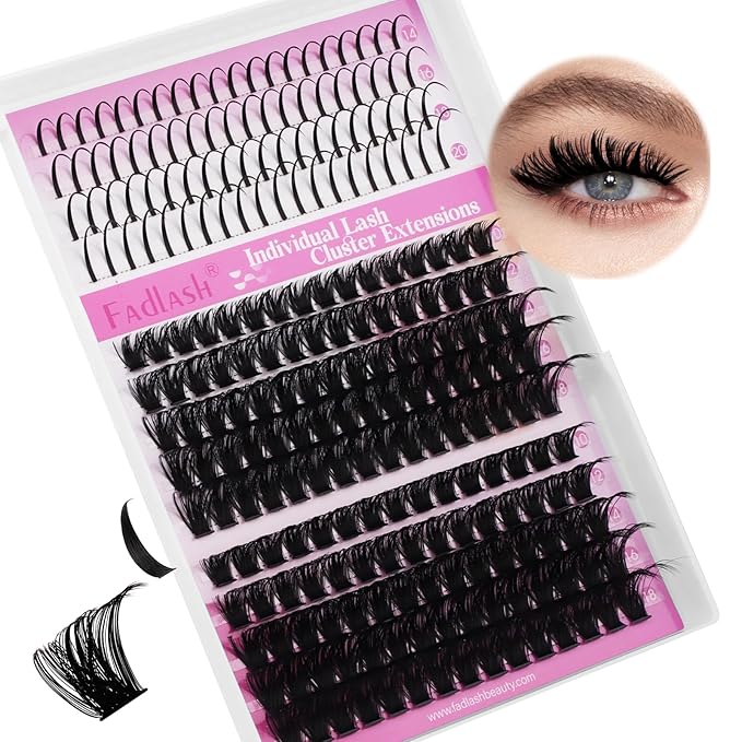 Lash Clusters 80D+100D Eyelash Clusters 10-18mm Spikes 14-20mm Thick Volum Manga Lashes with D Curl DIY Fairy Lash Clusters with Spikes by FADLASH
