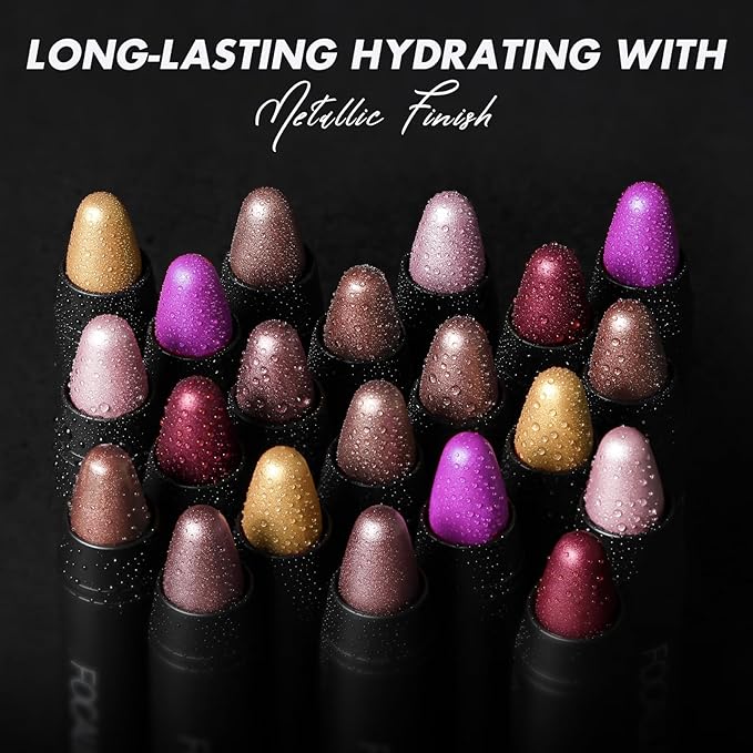 FOCALLURE Ultra Chic Metallic Lipstick,Rich Vitamin E Lip Crayon,Lightweight Shinning Color without Drying or Fading,Long Lasting Lips Makeup,#30 Flame