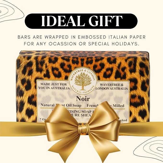 Wavertree & London Noir Scented Natural Soap (8 Bars), 7oz Moisturizing French Triple Milled Soap Bars enriched with shea butter - Pure Plant Oil Bath & Body Bars for All Skin Types