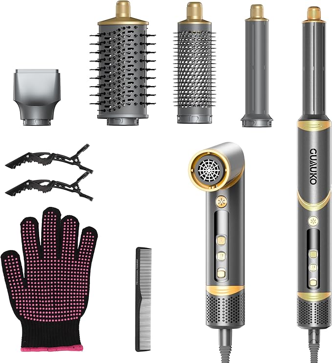 Hair Dryer Brush Hair Styler: 5 in 1 Air Styling& Drying System, 110,000 RPM Auto Wrap Hot Air Brush Set for Fast Drying, Curling Volumizing Smoothing&Styling, Detachable Oval Brush, Concentrator