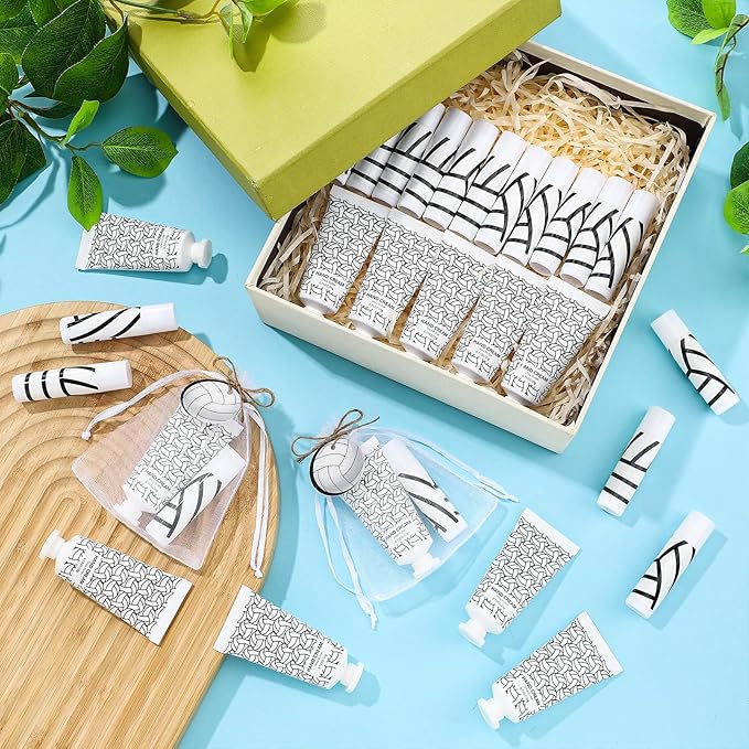 144 Pcs Volleyball Lip Balm Hand Cream Set Volleyball Party Favors, Include 36 Volleyball Lip Balm 36 Moisturizing Hand Cream 36 Bags 36 Volleyball Cards and Ropes for Volleyball Accessories