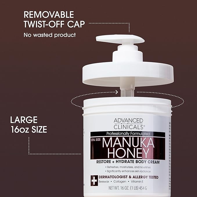 Advanced Clinicals Vitamin C Brightening Cream + Manuka Honey Body Lotion & Face Moisturizer 2pc Skincare Set For Women & Men | Body Butter Creams Help Reduce Appearance Of Dark Spots & Dry Skin, 2pc
