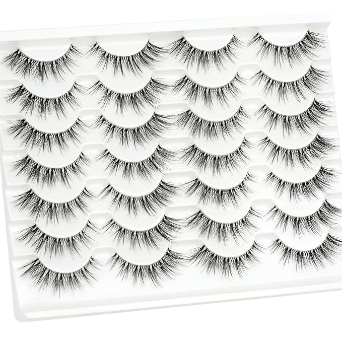 Faux Mink Lashes Fluffy Wispy Natural Look 14mm False Lashes Strip Clear Band 14 Pairs False Eyelashes 3D Full Dramatic Cat Eye Fake Eyelashes by EMEDA(FF4)
