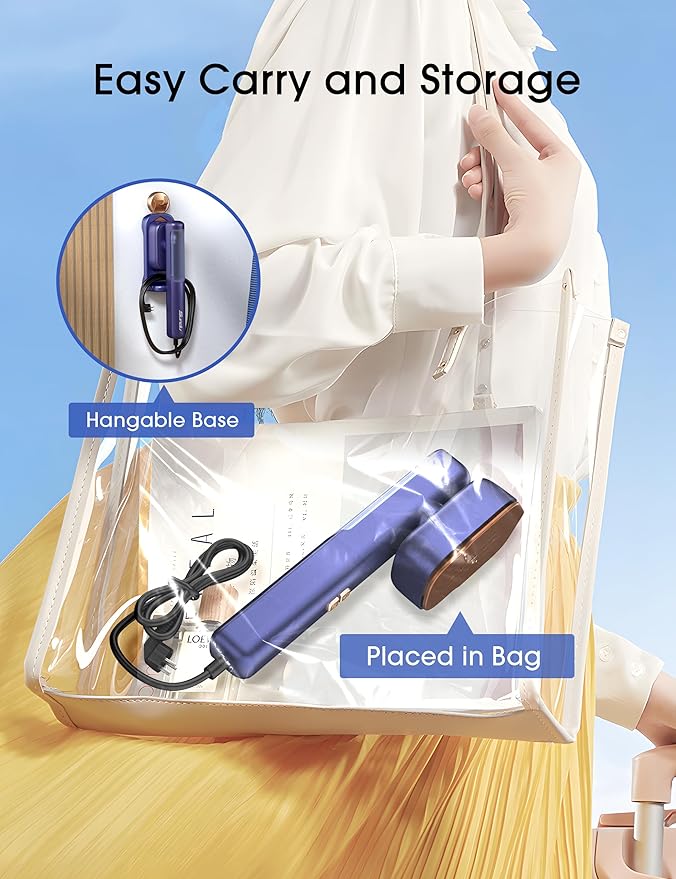 Travel Steamer for Clothes, 110-240V Dual Voltage Portable 2-in-1 Steamer & Iron 2 In 1 Mini Handheld Garment Steamer Iron, 1100W, Large Ceramic Heat Panel for Home & Global & Europe Traveling