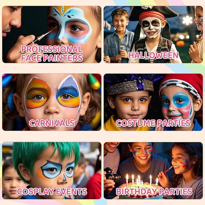 Anka Bella Professional face painting kit for kids,Hypoallergenic & Non-Toxic water based face paint include 26 split cake/1 rainbow cake,Gift for Birthday Parties/Halloween/Carnival