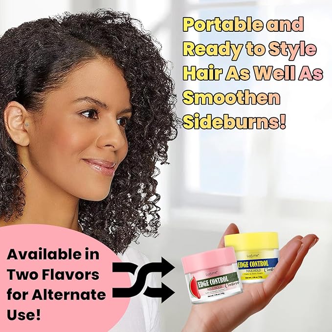 Edge Control Gel 2-Pack,Strong Hold, Shine & Styling, No Residue, Non-Greasy Formula for Smooth Edges, All Hair Types-Watermelon & Pear Scented (2x1.06oz)