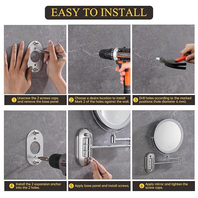 FUNTOUCH Rechargeable Wall Mounted Makeup Mirror with Lights,5000mAh Double Sided 3X/20X Magnifying,3 Color Lights,Touch Dimmable, Extended Arm 360 Rotation Lighted Bathroom Mirror with Magnification