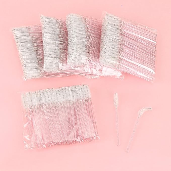 Tbestmax 500 Disposable Mascara Wands Eyelash Brush Spoolies for Eyebrow Eye Lash Extension (Pink, White)