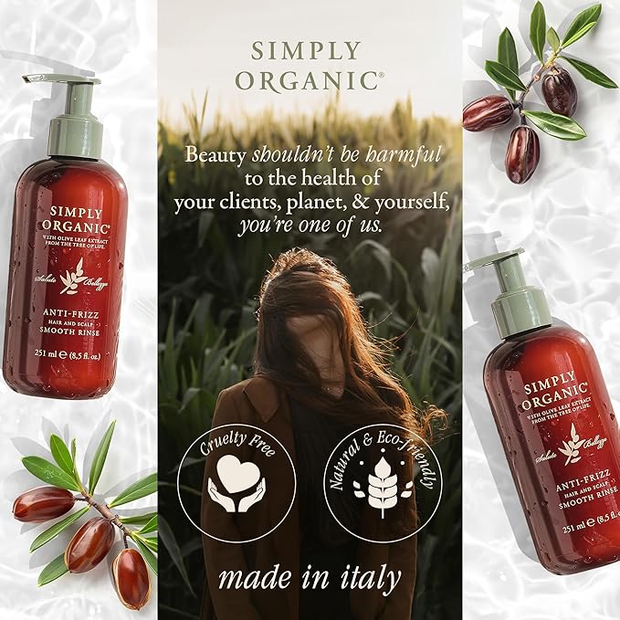 SIMPLY ORGANIC Frizz Control Deep Scalp & Hair Conditioner, Made in Italy, All Natural Cruelty Free Hair Care for Women & Men, Aloe, Jojoba Oil, Olive Leaf Extract, 8.5 fl oz/251ml, ANTI-FRIZZ