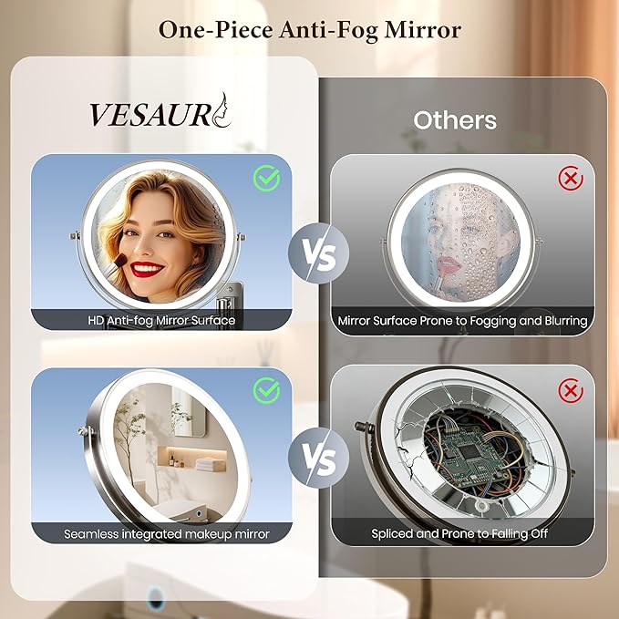 9" Large 15X Rechargeable Wall Mounted Lighted Makeup Mirror Nickel, 5000mAh HD Magnifying Mirror with 3 Color Bright Lights Touch Screen Dimmable, 17" Extendable 360° Swivel Bathroom Vanity Mirror