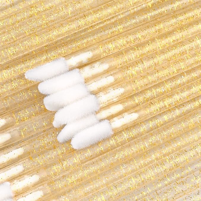 100PCS Glitter Crystal Lip Brush, Disposable Lip Brushes Lip Gloss Applicators Lipstick Gloss Wands Applicator Perfect Makeup Tool Kits (Gold)