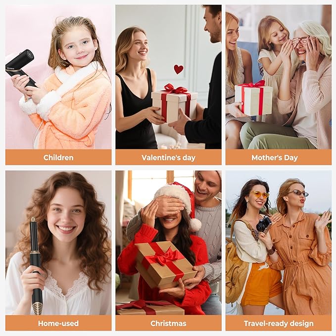6 in 1 Hair Dryer Brush, Detachable Air Hair Styler Curling, Drying,Volumizing, Straightening, Negative Ionic Hair Dryer with Diffuser, Hair Styling Tools