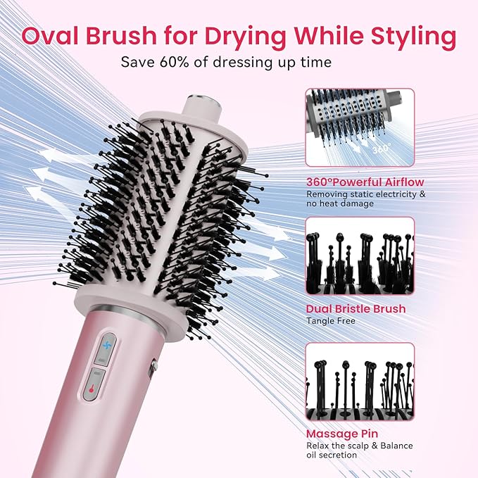 2 in 1 Hair Dryer Brush, 110,000 RPM High-Speed Blow Dryer Brush for Fast Drying, Curling, Volumizing & Straightening, Hot Air Brush with Negative Ion for Frizz-Free Styling(Purple)