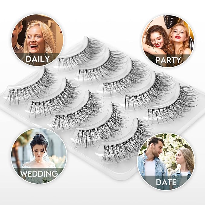 Frihappy Lashes Wispy Natural Lashes Natural Look Natural Eyelashes Wispy Eyelashes False Eyelashes Natural Fake Lashes Clear Band Lashes SP59