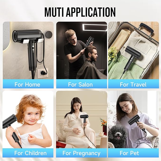 2025 Updated Hair Dryer, 200000 RPM High Speed Blow Dryer with Diffuser for Women, 1000 Million Ionic Hair Dryer with Brushless Motor, Low Noise Hair Blow Dryer for Curly Hair Dog Salon Travel, Black