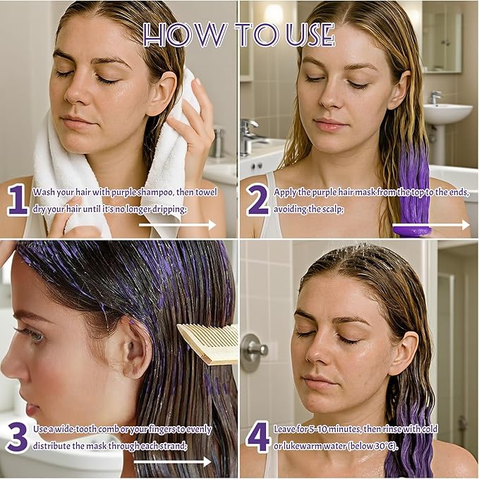 Keratin & Biotin Purple Hair Mask - Neutralizes Yellow & Orange Brassy Tones for Blonde, Silver, Bleached Hair - Deep Hydrating with Argan Oil & Collagen for Dry, Damaged, Frizzy Hair, 10.1 oz