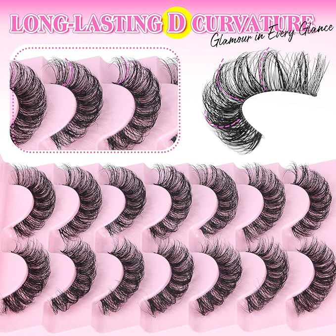 Strip Lashes Wispy False Eyelashes Clear Band Mink Lashes Natural Look Fake Eyelashes 3D 17MM Wispy Cat Eye Lashes Pack, 7 Pairs