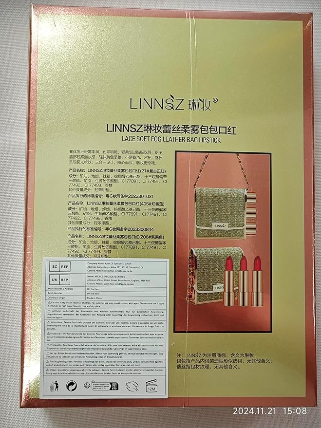 Matte Lipstick Makeup Set for Women - 3pcs Long Lasting Velvet in Glamour Chain Bag, Non-Stick Cup Red, Not Fade Waterproof, Lip Kit Gift Set