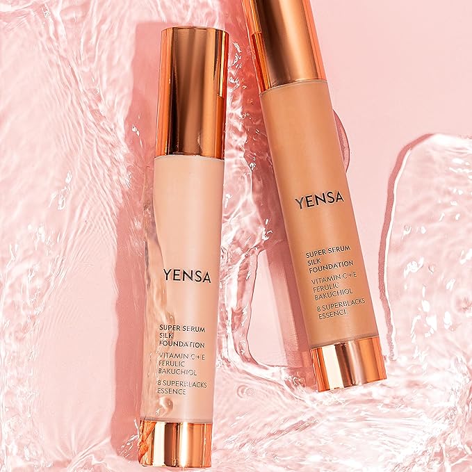YENSA Serum Foundation Makeup - Super Silk Full Coverage Foundation Enriched with Peptides, Vitamin C & Ferulic Acid to Help Reduce Fine Lines, Wrinkles & Dark Circles - Light 2 (1 oz)