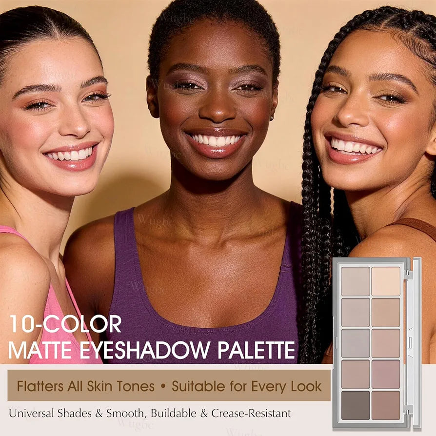 10 Colors Matte Eyeshadow Palette, Neutral Taupe Mauve Grey Brown Eye Shadow for Older Women, Long Lasting Blendable Smooth Versatile Nude Natural Smokey Eyeshadow Cool Toned Contour Makeup