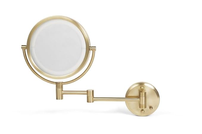 JERDON Wall-Mounted Makeup Mirror with LED Light - Direct Wire Lighted Makeup Mirror with 8X Magnification - 8.5-inch Diameter Mirror with Gold Finish Wall Mount - Model HL75BGD